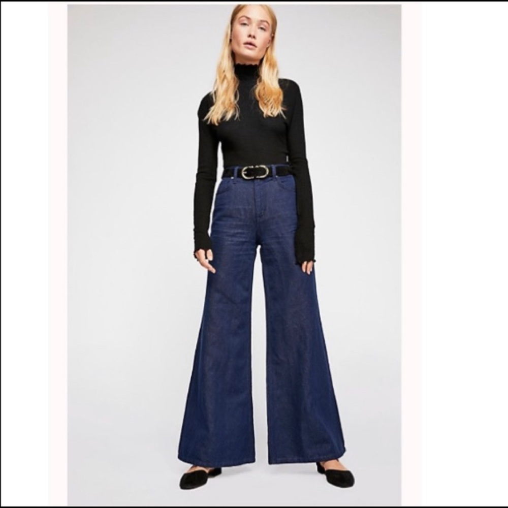 Free People Super High Rise Wide leg Rigid Denim Jeans NWOT